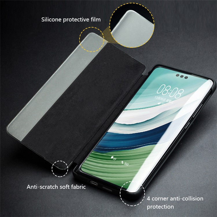 QIALINO For Huawei Mate 60 Pro / 60 Pro+ Case Genuine Cow Leather Auto Wake / Sleep Phone Cover - Green