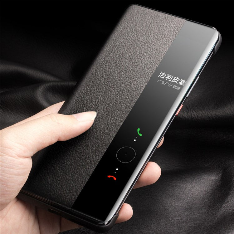 QIALINO For Huawei Mate 60 Pro / 60 Pro+ Case Genuine Cow Leather Auto Wake / Sleep Phone Cover - Green