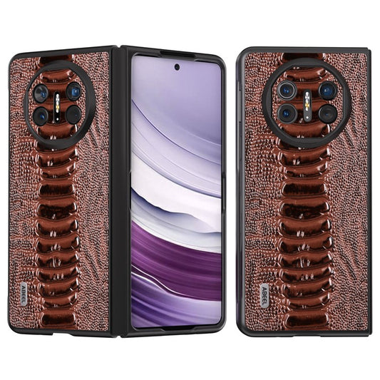 ABEEL For Huawei Mate X5 Case Crocodile Texture Genuine Cow Leather+TPU+PC Phone Cover - Coffee