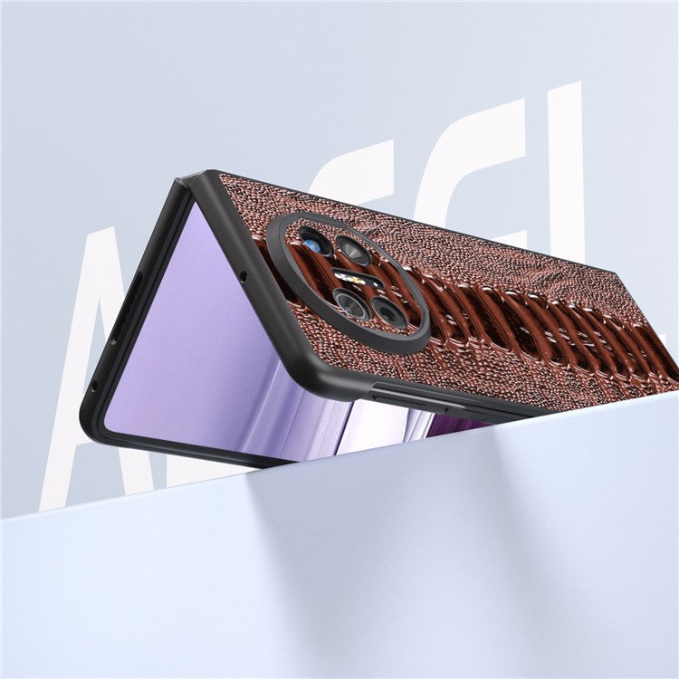 ABEEL For Huawei Mate X5 Case Crocodile Texture Genuine Cow Leather+TPU+PC Phone Cover - Coffee
