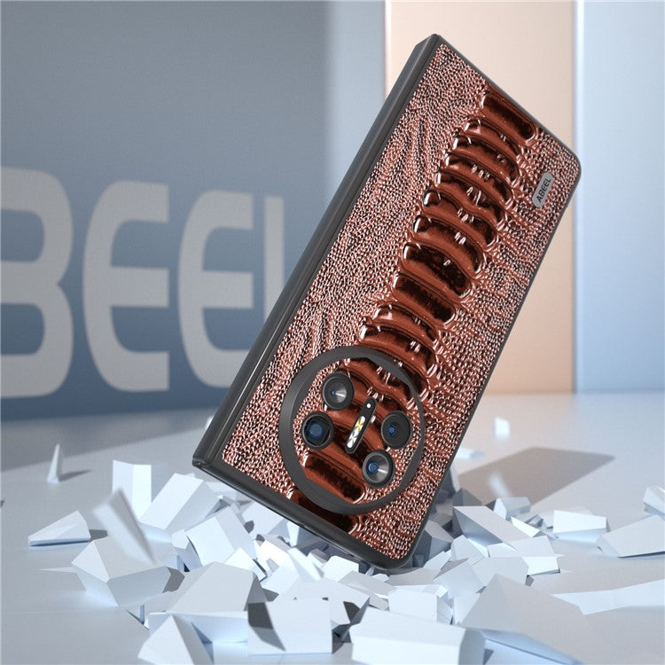 ABEEL For Huawei Mate X5 Case Crocodile Texture Genuine Cow Leather+TPU+PC Phone Cover - Coffee