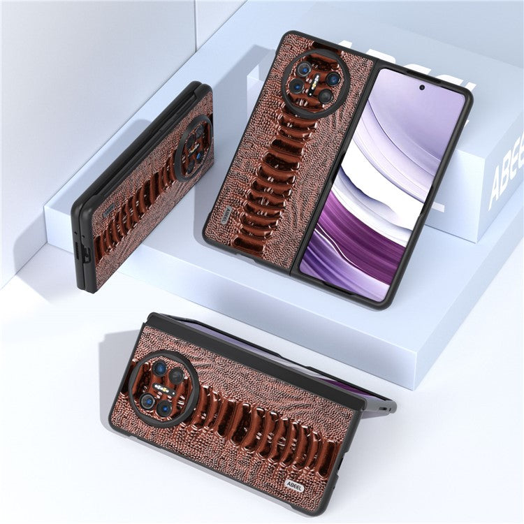 ABEEL For Huawei Mate X5 Case Crocodile Texture Genuine Cow Leather+TPU+PC Phone Cover - Coffee