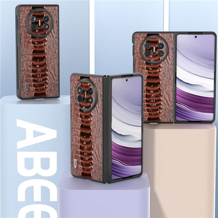 ABEEL For Huawei Mate X5 Case Crocodile Texture Genuine Cow Leather+TPU+PC Phone Cover - Coffee