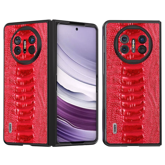 ABEEL For Huawei Mate X5 Case Crocodile Texture Genuine Cow Leather+TPU+PC Phone Cover - Red