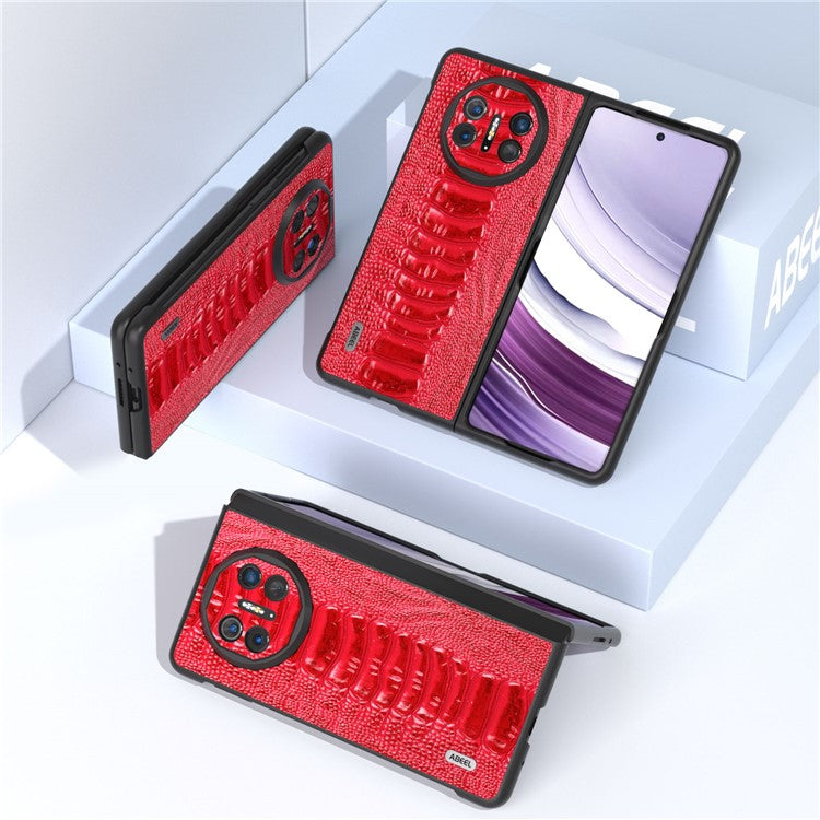 ABEEL For Huawei Mate X5 Case Crocodile Texture Genuine Cow Leather+TPU+PC Phone Cover - Red
