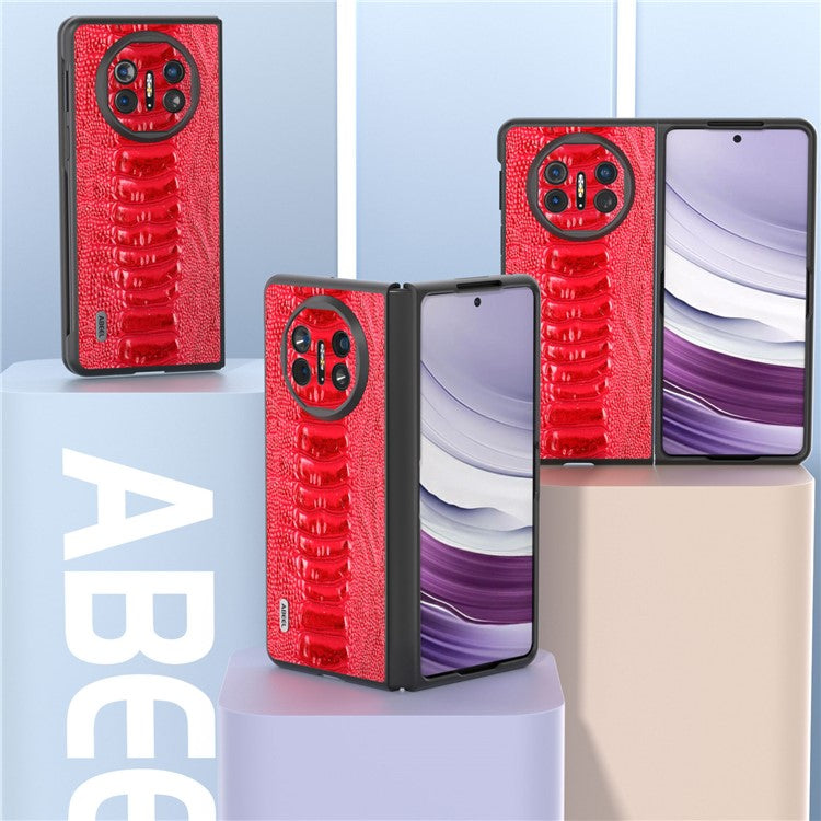 ABEEL For Huawei Mate X5 Case Crocodile Texture Genuine Cow Leather+TPU+PC Phone Cover - Red