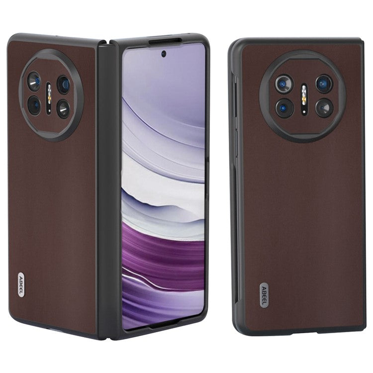 ABEEL For Huawei Mate X5 Case Genuine Cow Leather+TPU+PC Nappa Texture Phone Cover - Coffee
