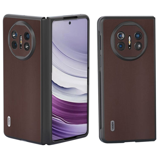 ABEEL For Huawei Mate X5 Case Genuine Cow Leather+TPU+PC Nappa Texture Phone Cover - Coffee