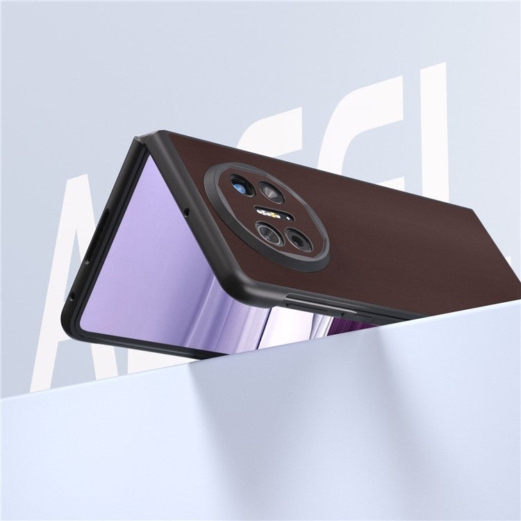 ABEEL For Huawei Mate X5 Case Genuine Cow Leather+TPU+PC Nappa Texture Phone Cover - Coffee