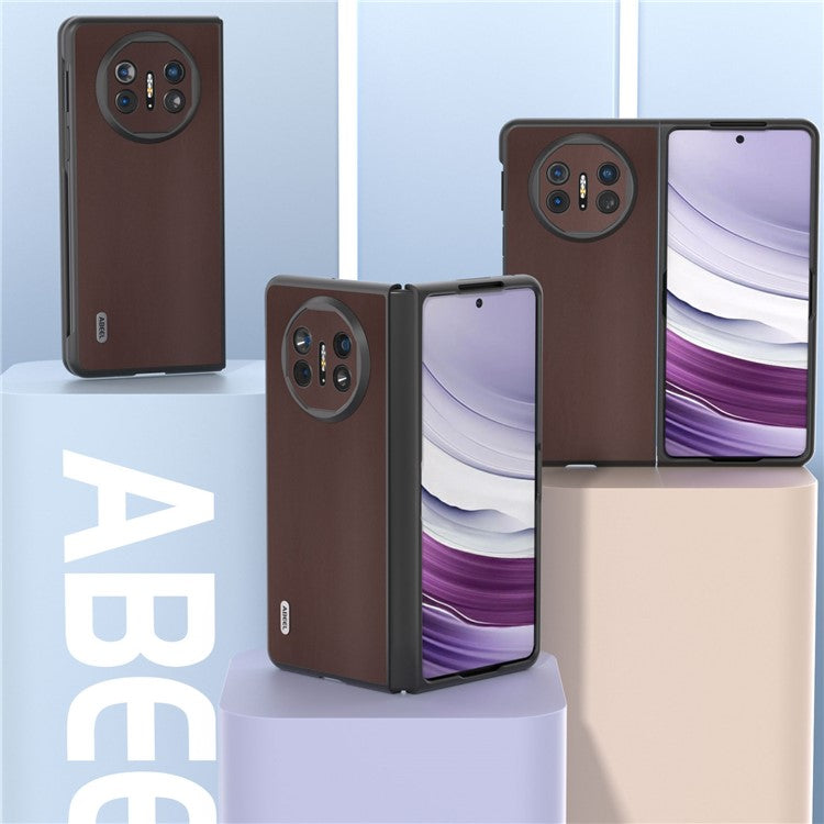 ABEEL For Huawei Mate X5 Case Genuine Cow Leather+TPU+PC Nappa Texture Phone Cover - Coffee