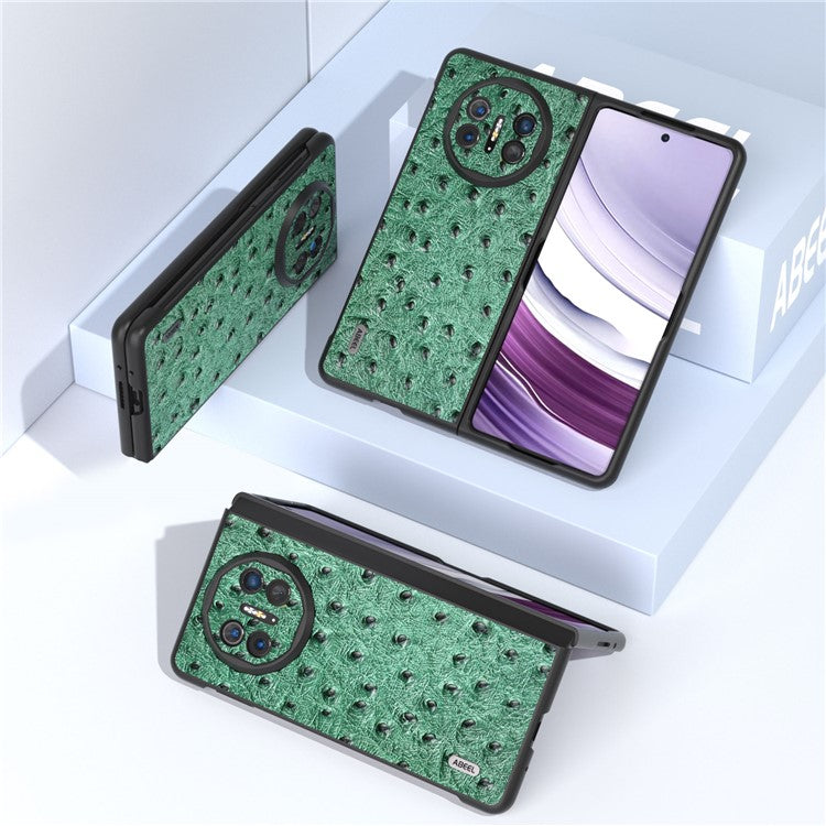 ABEEL For Huawei Mate X5 Case Genuine Cow Leather+TPU+PC Ostrich Texture Folding Phone Cover - Green