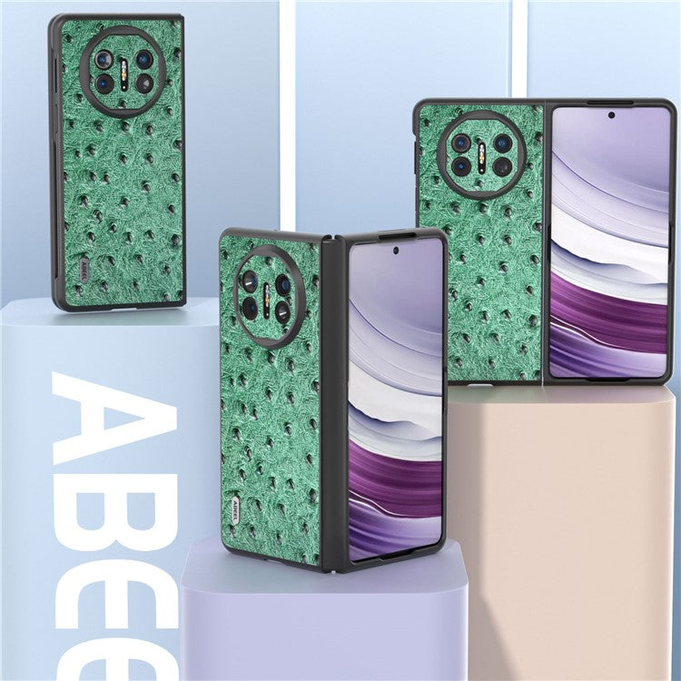 ABEEL For Huawei Mate X5 Case Genuine Cow Leather+TPU+PC Ostrich Texture Folding Phone Cover - Green