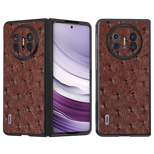 ABEEL For Huawei Mate X5 Case Genuine Cow Leather+TPU+PC Ostrich Texture Folding Phone Cover - Coffee