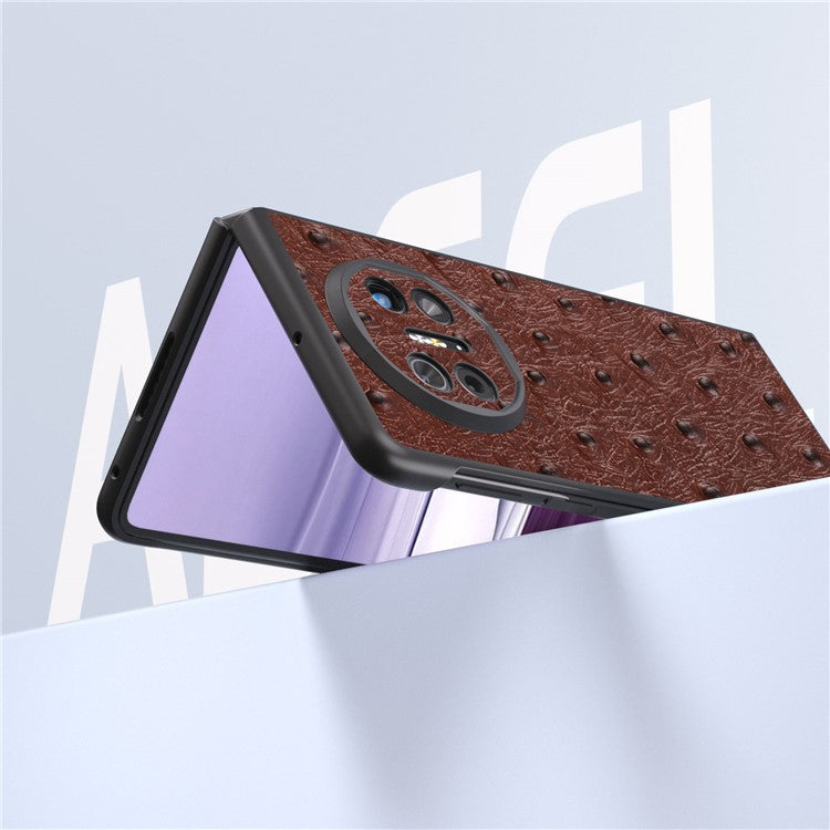 ABEEL For Huawei Mate X5 Case Genuine Cow Leather+TPU+PC Ostrich Texture Folding Phone Cover - Coffee