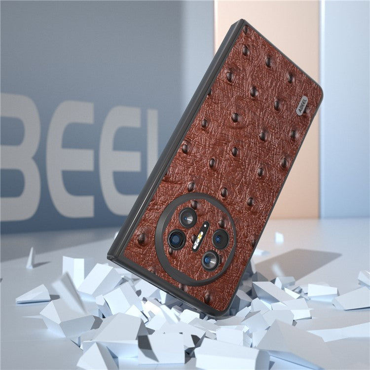 ABEEL For Huawei Mate X5 Case Genuine Cow Leather+TPU+PC Ostrich Texture Folding Phone Cover - Coffee