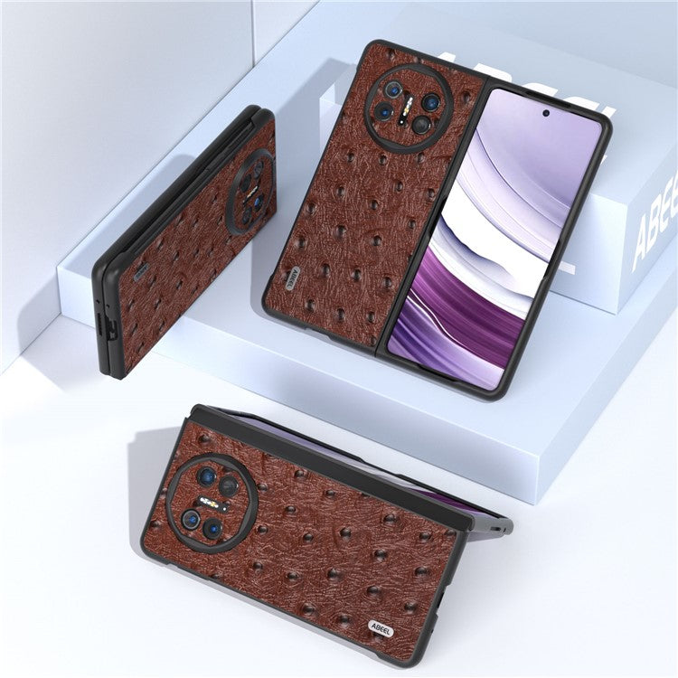 ABEEL For Huawei Mate X5 Case Genuine Cow Leather+TPU+PC Ostrich Texture Folding Phone Cover - Coffee