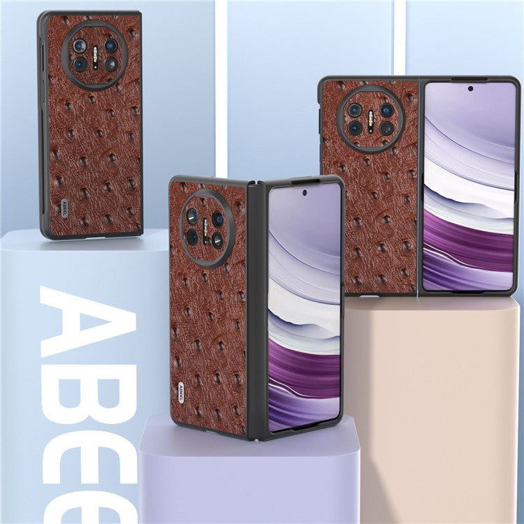 ABEEL For Huawei Mate X5 Case Genuine Cow Leather+TPU+PC Ostrich Texture Folding Phone Cover - Coffee