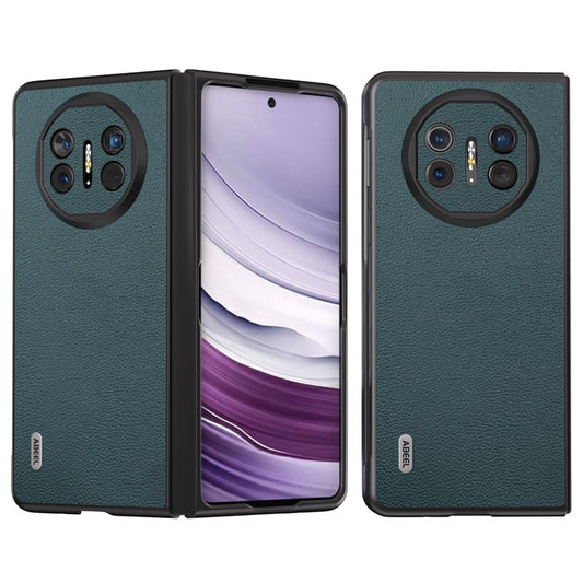ABEEL For Huawei Mate X5 Case Genuine Cow Leather+TPU+PC Litchi Texture Phone Cover - Midnight Green