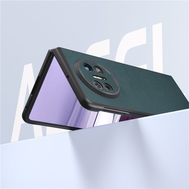 ABEEL For Huawei Mate X5 Case Genuine Cow Leather+TPU+PC Litchi Texture Phone Cover - Midnight Green