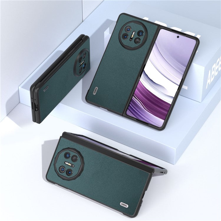 ABEEL For Huawei Mate X5 Case Genuine Cow Leather+TPU+PC Litchi Texture Phone Cover - Midnight Green