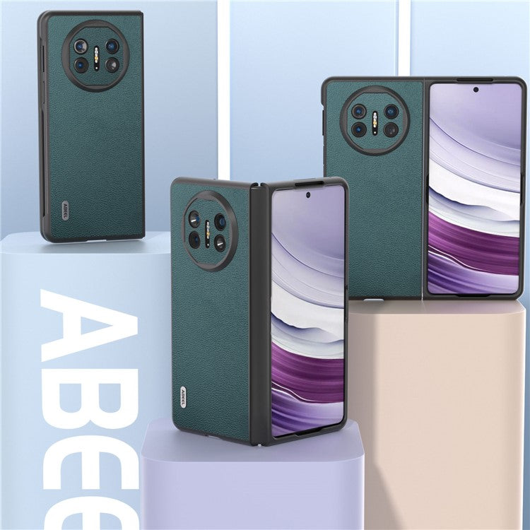 ABEEL For Huawei Mate X5 Case Genuine Cow Leather+TPU+PC Litchi Texture Phone Cover - Midnight Green