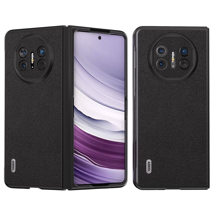 ABEEL For Huawei Mate X5 Case Genuine Cow Leather+TPU+PC Litchi Texture Phone Cover - Black