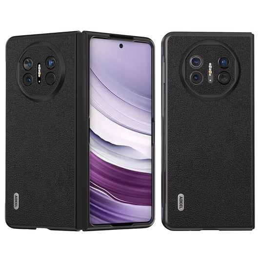 ABEEL For Huawei Mate X5 Case Genuine Cow Leather+TPU+PC Litchi Texture Phone Cover - Black