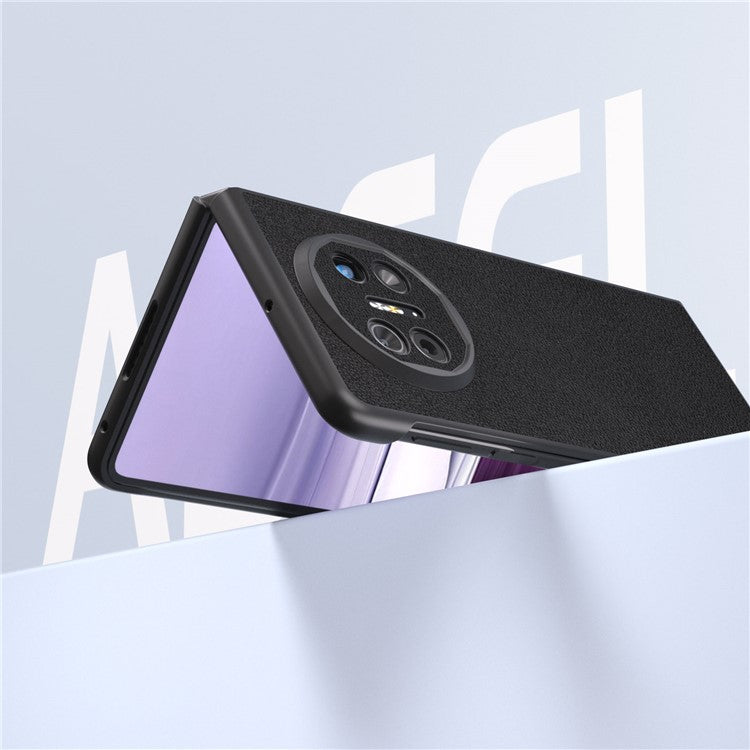 ABEEL For Huawei Mate X5 Case Genuine Cow Leather+TPU+PC Litchi Texture Phone Cover - Black