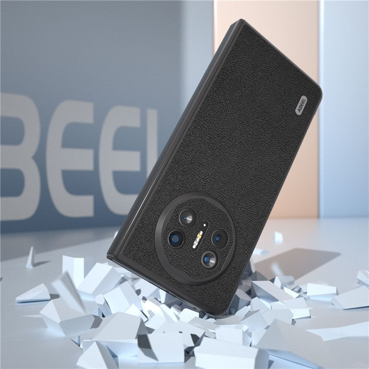 ABEEL For Huawei Mate X5 Case Genuine Cow Leather+TPU+PC Litchi Texture Phone Cover - Black