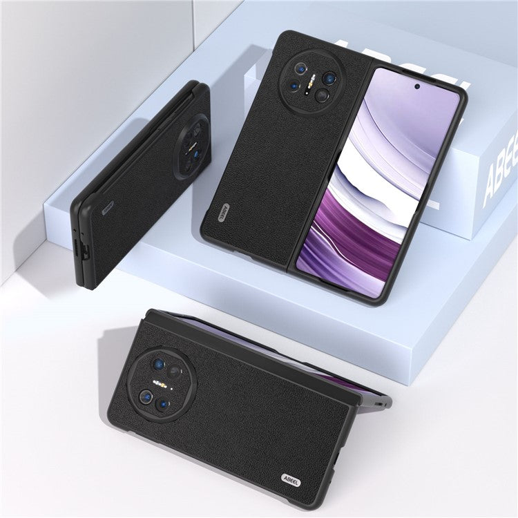ABEEL For Huawei Mate X5 Case Genuine Cow Leather+TPU+PC Litchi Texture Phone Cover - Black