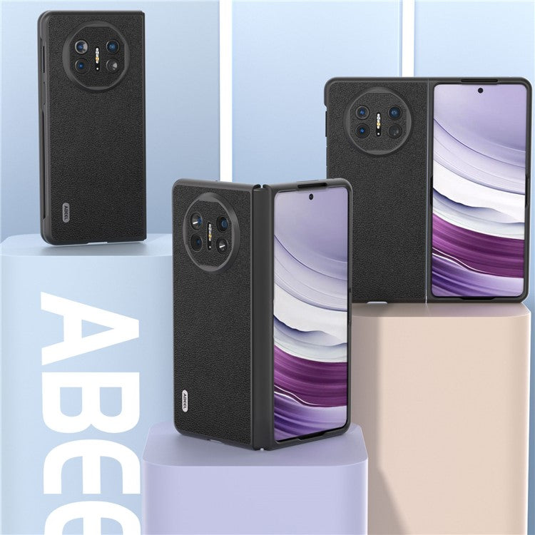 ABEEL For Huawei Mate X5 Case Genuine Cow Leather+TPU+PC Litchi Texture Phone Cover - Black