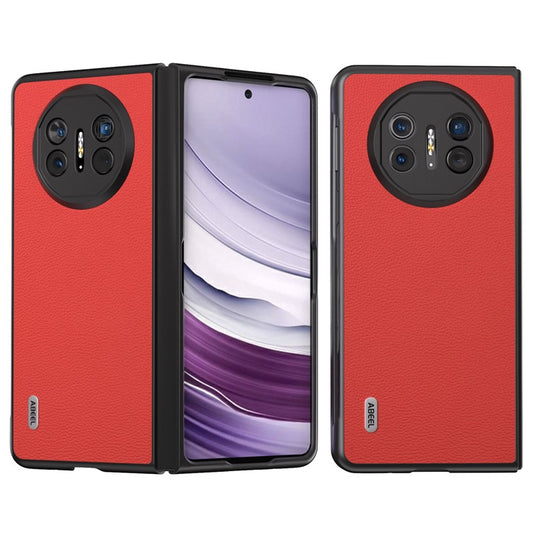 ABEEL For Huawei Mate X5 Case Genuine Cow Leather+TPU+PC Litchi Texture Phone Cover - Red