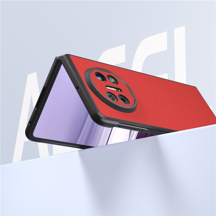 ABEEL For Huawei Mate X5 Case Genuine Cow Leather+TPU+PC Litchi Texture Phone Cover - Red