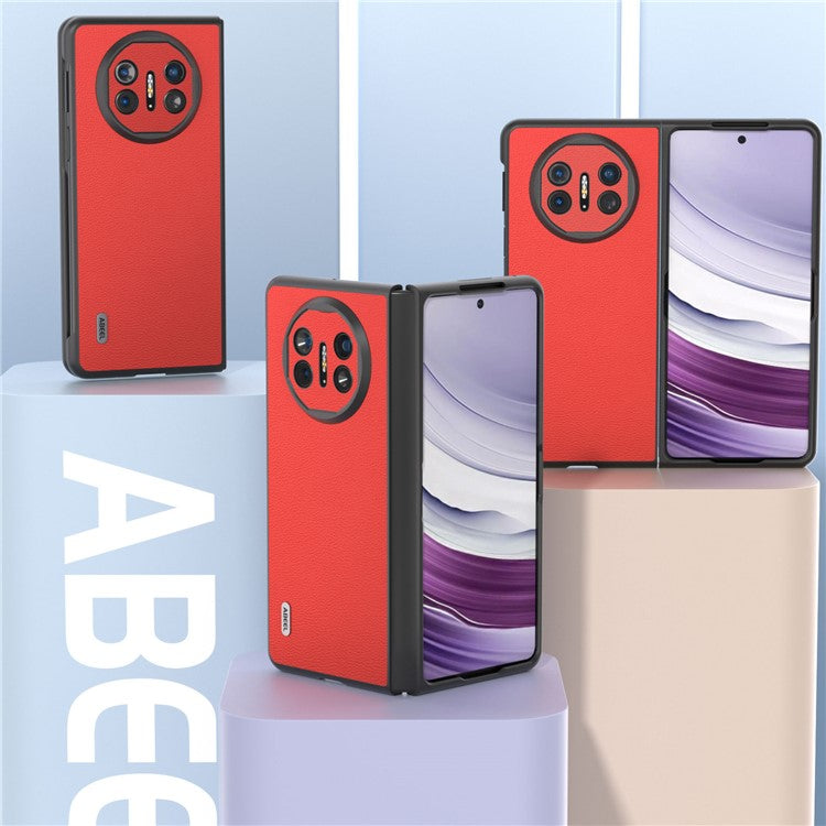 ABEEL For Huawei Mate X5 Case Genuine Cow Leather+TPU+PC Litchi Texture Phone Cover - Red