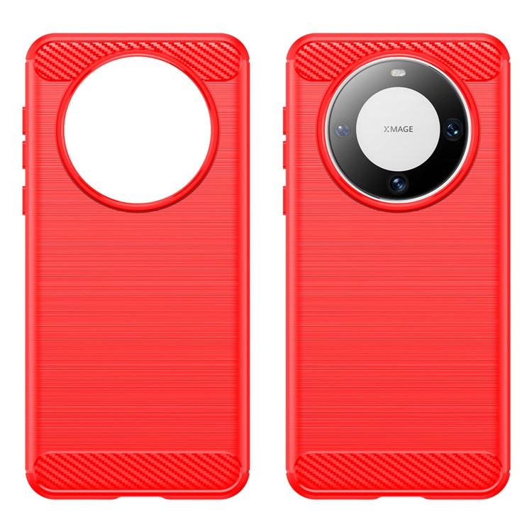 For Huawei Mate 60 Case Shockproof TPU Shell Brushed Carbon Fiber Texture Phone Cover - Red