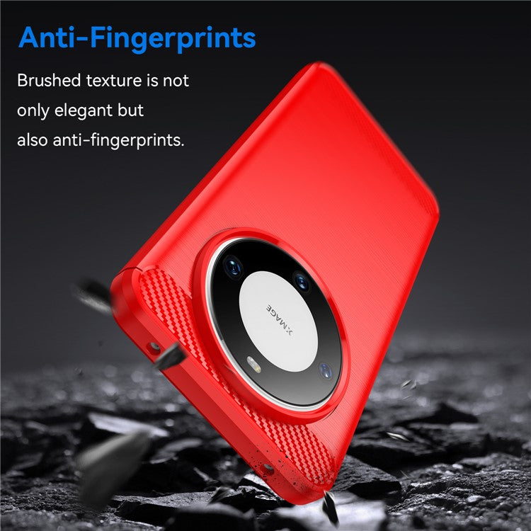 For Huawei Mate 60 Case Shockproof TPU Shell Brushed Carbon Fiber Texture Phone Cover - Red