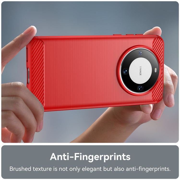 For Huawei Mate 60 Case Shockproof TPU Shell Brushed Carbon Fiber Texture Phone Cover - Red