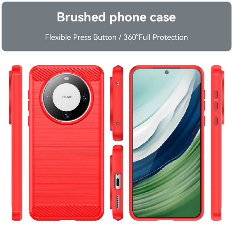 For Huawei Mate 60 Case Shockproof TPU Shell Brushed Carbon Fiber Texture Phone Cover - Red