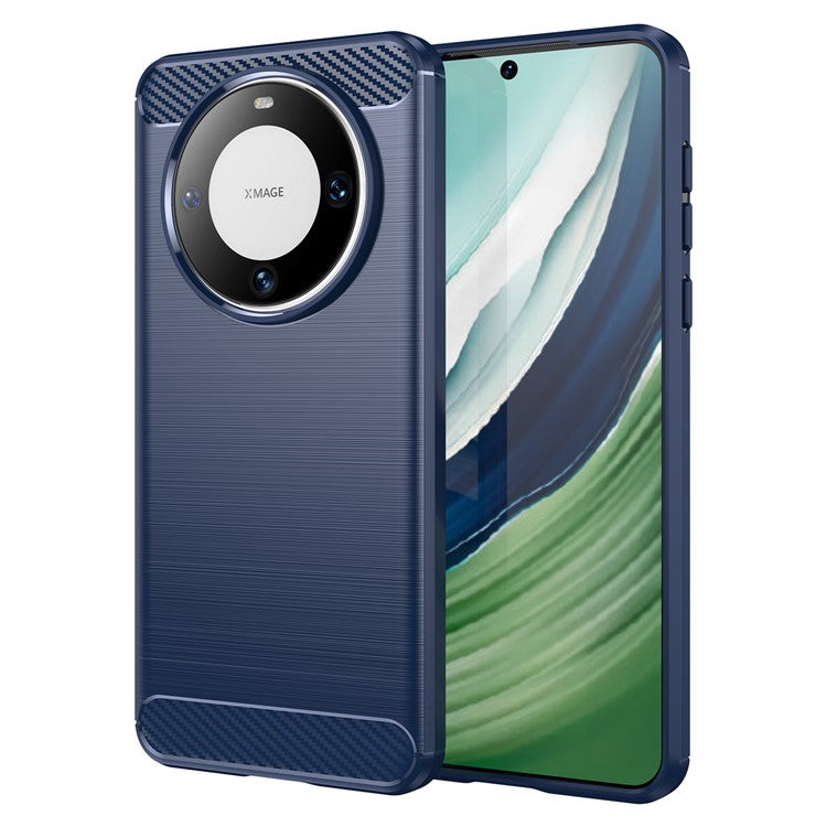 For Huawei Mate 60 Case Shockproof TPU Shell Brushed Carbon Fiber Texture Phone Cover - Blue