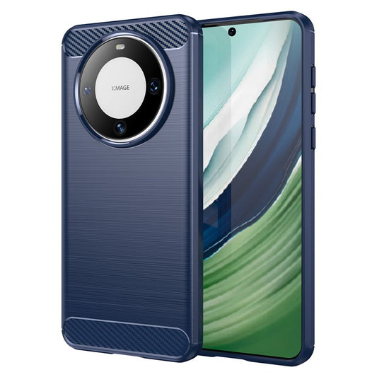 For Huawei Mate 60 Case Shockproof TPU Shell Brushed Carbon Fiber Texture Phone Cover - Blue