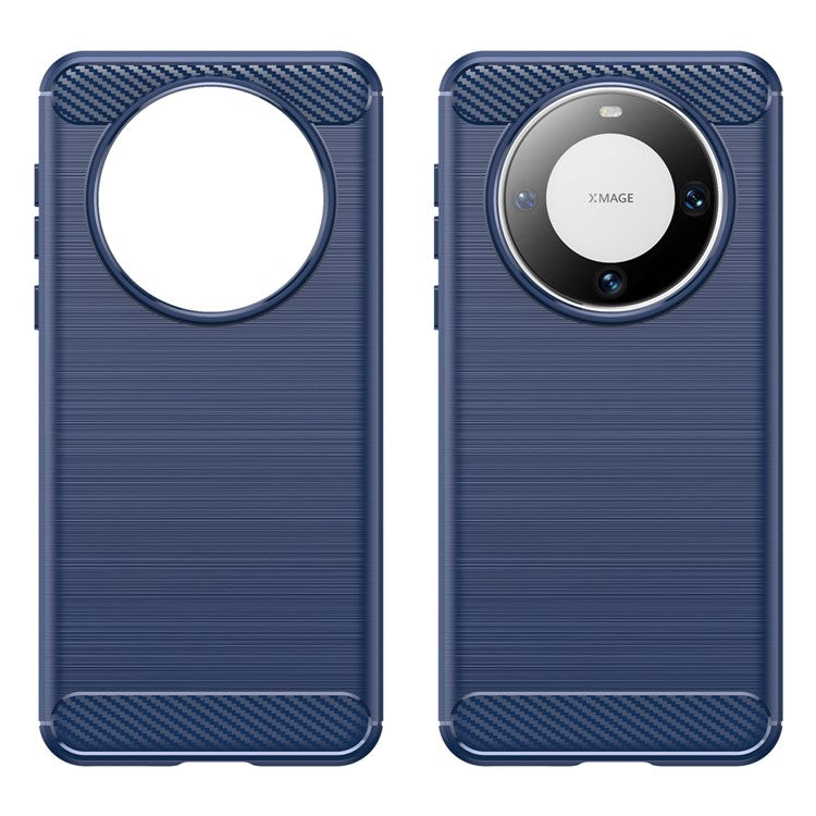 For Huawei Mate 60 Case Shockproof TPU Shell Brushed Carbon Fiber Texture Phone Cover - Blue