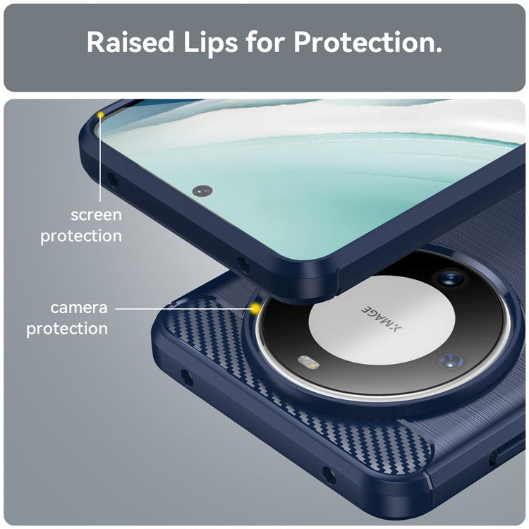 For Huawei Mate 60 Case Shockproof TPU Shell Brushed Carbon Fiber Texture Phone Cover - Blue