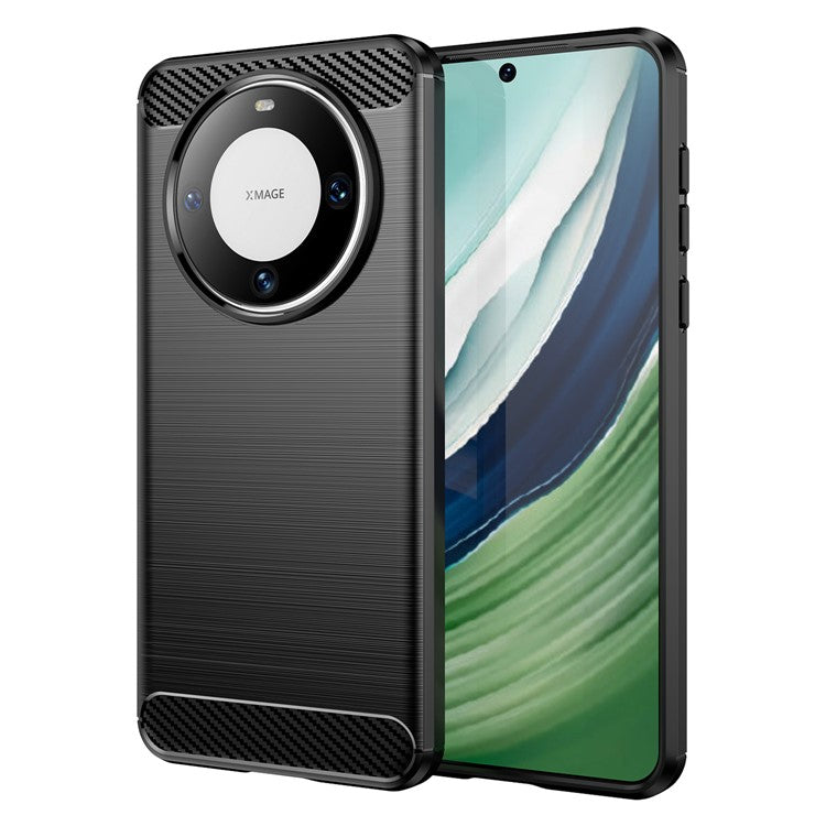 For Huawei Mate 60 Pro Case Slim Carbon Fiber Texture Brushed Phone Back Cover - Black