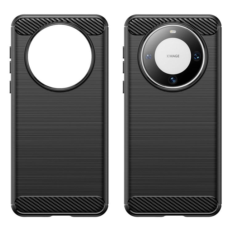 For Huawei Mate 60 Pro Case Slim Carbon Fiber Texture Brushed Phone Back Cover - Black