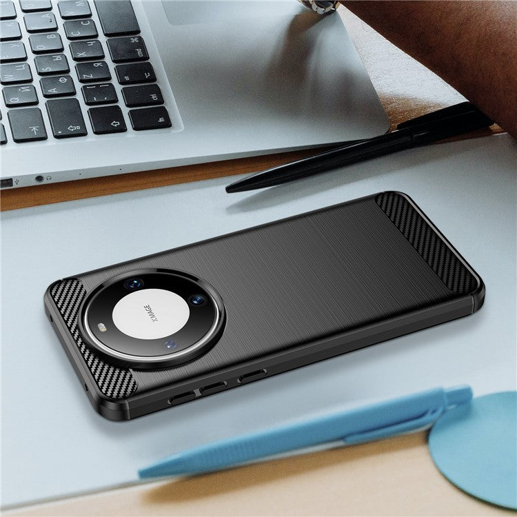 For Huawei Mate 60 Pro Case Slim Carbon Fiber Texture Brushed Phone Back Cover - Black