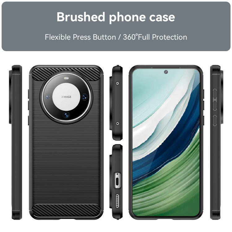 For Huawei Mate 60 Pro Case Slim Carbon Fiber Texture Brushed Phone Back Cover - Black