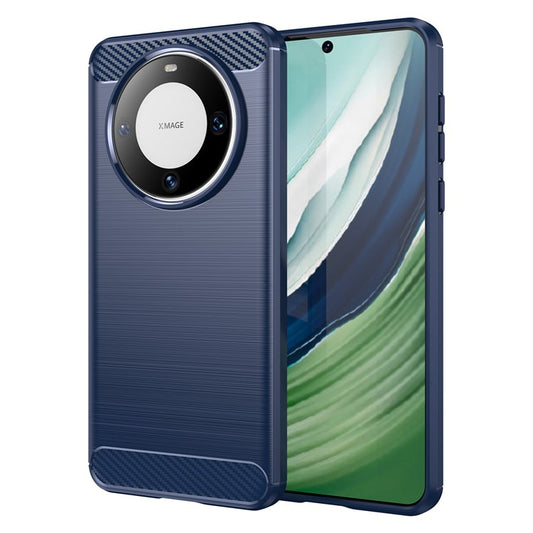 For Huawei Mate 60 Pro Case Slim Carbon Fiber Texture Brushed Phone Back Cover - Blue