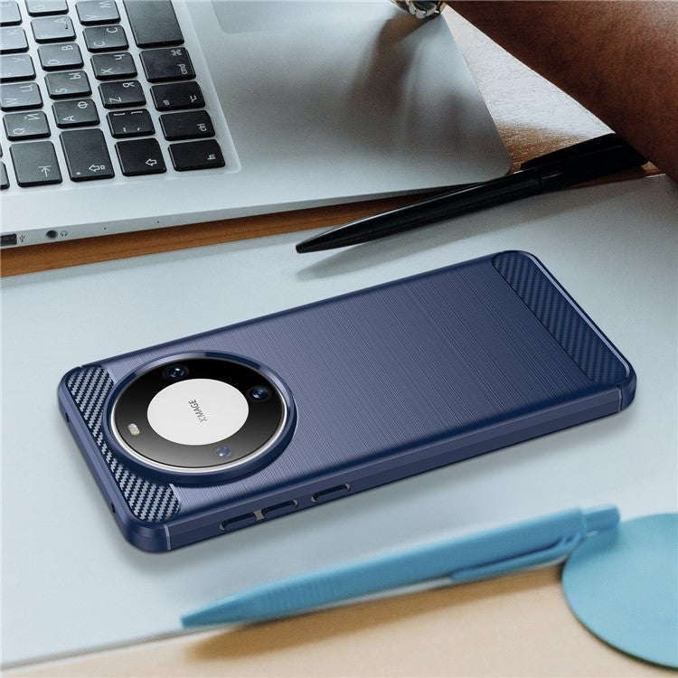 For Huawei Mate 60 Pro Case Slim Carbon Fiber Texture Brushed Phone Back Cover - Blue