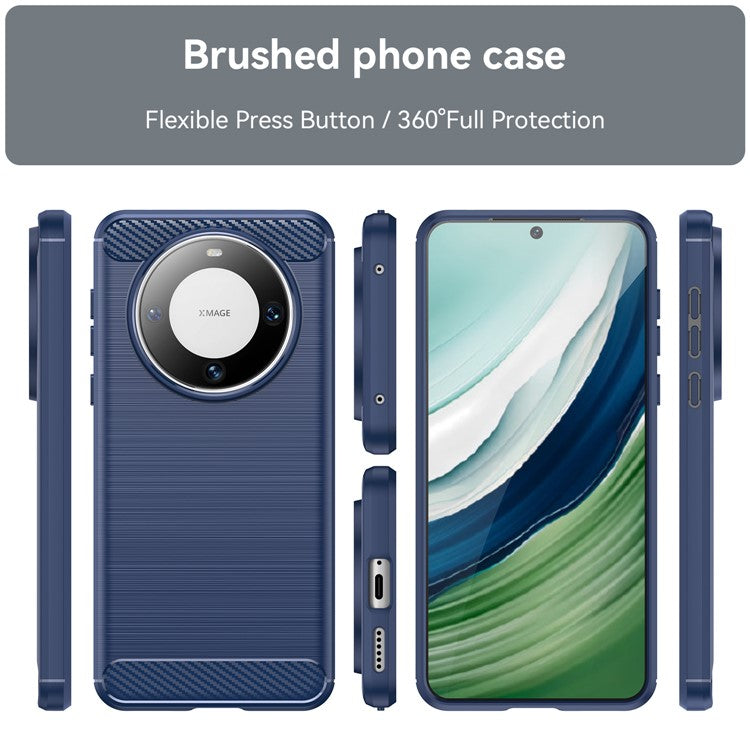 For Huawei Mate 60 Pro Case Slim Carbon Fiber Texture Brushed Phone Back Cover - Blue