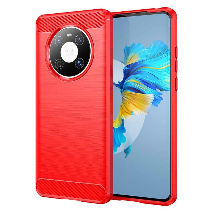 For Huawei Mate 40E / Mate 40 Case Slim-Fit Carbon Fiber Texture Phone Cover TPU Shell - Red